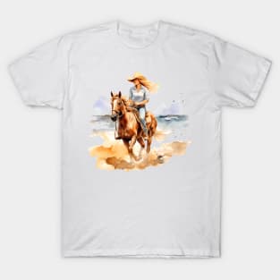 Horseback Beach Riding Watercolor T-Shirt